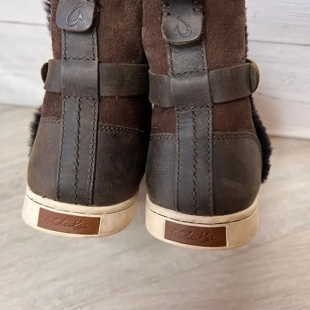 Olukai Boots Womens Size W 9.5 Brown Pehuea Hulu Leather Australia Fall Wear